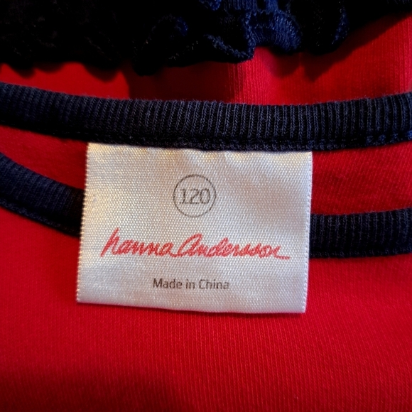 Hanna Andersson girls size 120 or 6-7 red dress with blue accent & heart design - Picture 6 of 8